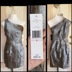 $595 One Shoulder Silk Acetate Cocktail Dress 6